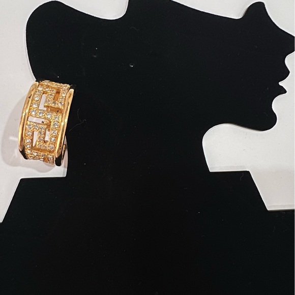 SOLD Versace Gianni Versace Vintage Large Greek key Hoop clip on earrings - Picture 3 of 9